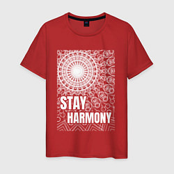 Футболка хлопковая мужская Stay harmony надпись и мандала, цвет: красный