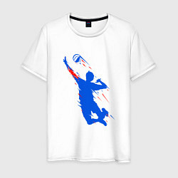 Футболка хлопковая мужская Волейболист в прыжке, цвет: белый