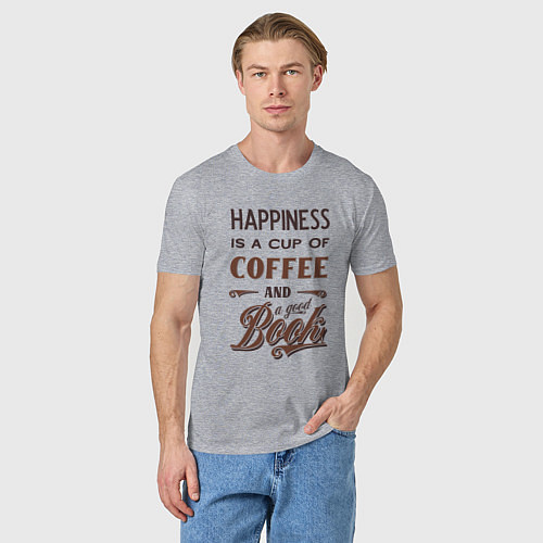 Мужская футболка Счастье это чашка кофе и хорошая книга / Меланж – фото 3