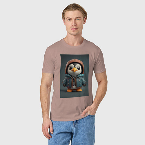 Мужская футболка Пингвин в курточке и шлеме / Пыльно-розовый – фото 3