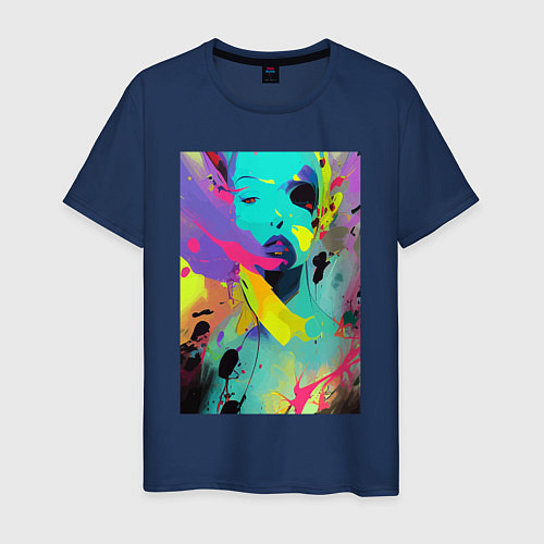 Мужская футболка Portrait of an unfamiliar girl - pop art / Тёмно-синий – фото 1
