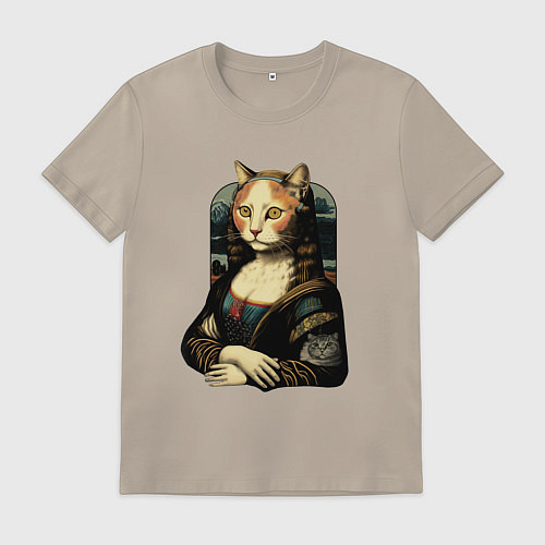 Мужская футболка Кошка Мона Лиза / Миндальный – фото 1