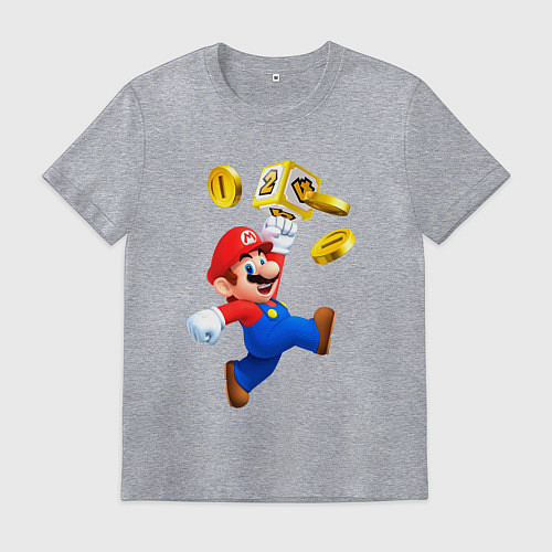 Мужская футболка Марио сбивает монетки / Меланж – фото 1