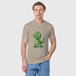 Футболка хлопковая мужская Pixel dino kid - динозаврик, цвет: миндальный — фото 2