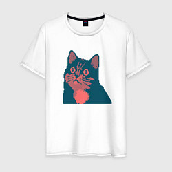 Футболка хлопковая мужская Vintage pixel cat, цвет: белый