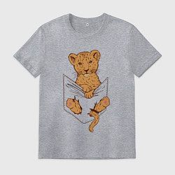 Футболка хлопковая мужская Тигренок в кармане одежды, цвет: меланж
