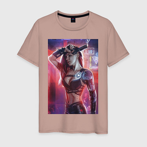 Мужская футболка Девушка из киберпанка 2077 / Пыльно-розовый – фото 1