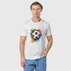 Футболка хлопковая мужская Яркий футбольный мяч, цвет: белый — фото 2