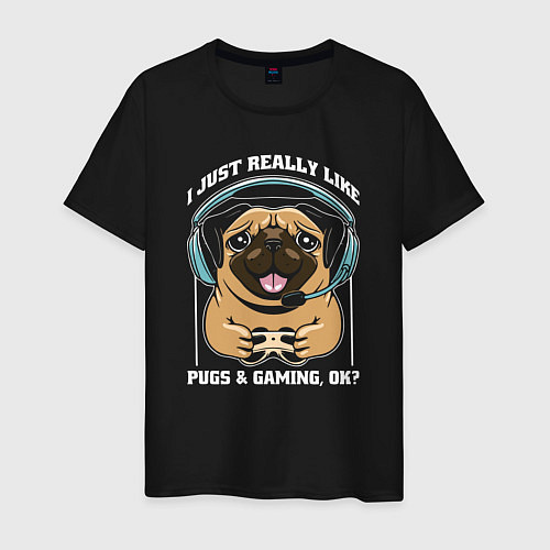 Мужская футболка I just really like pugs gaming ok / Черный – фото 1