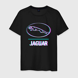 Футболка хлопковая мужская Значок Jaguar в стиле glitch, цвет: черный