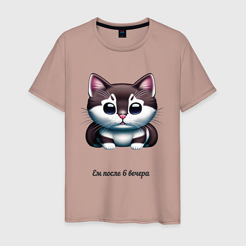 Мужская футболка Толстый котик ест после 6 / Пыльно-розовый – фото 1