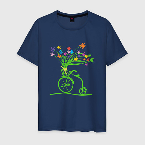 Мужская футболка Винтажный велик с цветочками / Тёмно-синий – фото 1