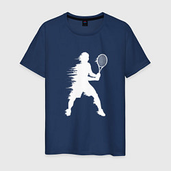 Футболка хлопковая мужская Белый силуэт теннисиста, цвет: тёмно-синий