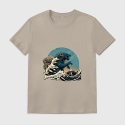 Мужская футболка Годзилла в Большой волне у Канагавы