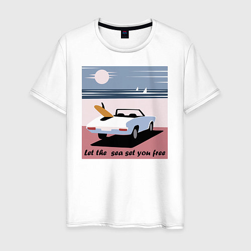 Мужская футболка Машина на пляже / Белый – фото 1