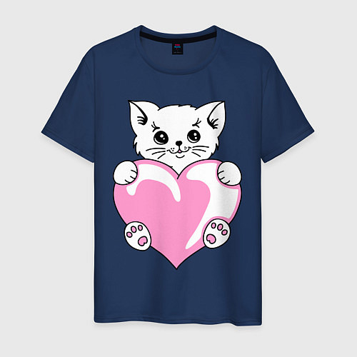 Мужская футболка Влюбленный котик / Тёмно-синий – фото 1