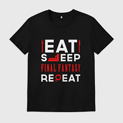 Футболка хлопковая мужская Надпись eat sleep Final Fantasy repeat, цвет: черный