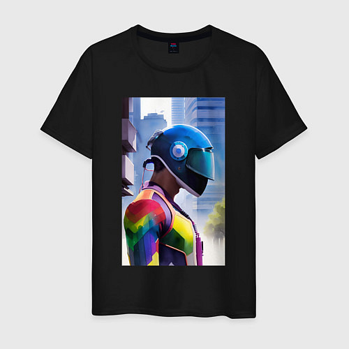 Мужская футболка Парень в стиле киберпанк / Черный – фото 1