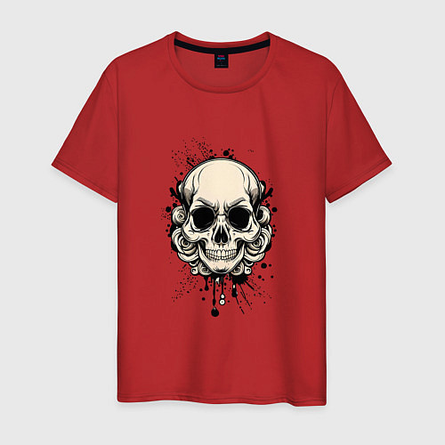 Мужская футболка Винтажный череп с каплями краски / Красный – фото 1