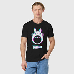 Футболка хлопковая мужская Символ Totoro в стиле glitch, цвет: черный — фото 2