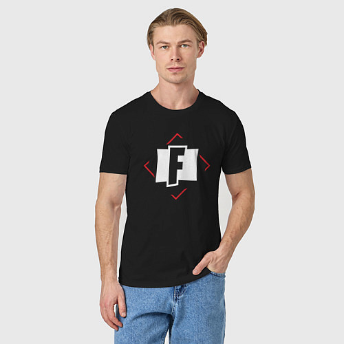 Мужская футболка Символ Fortnite в красном ромбе / Черный – фото 3