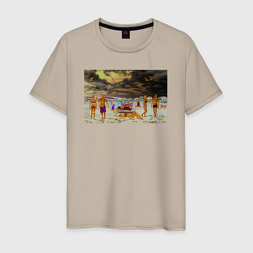 Мужская футболка Люди призраки прошлого на пляже / Миндальный – фото 1