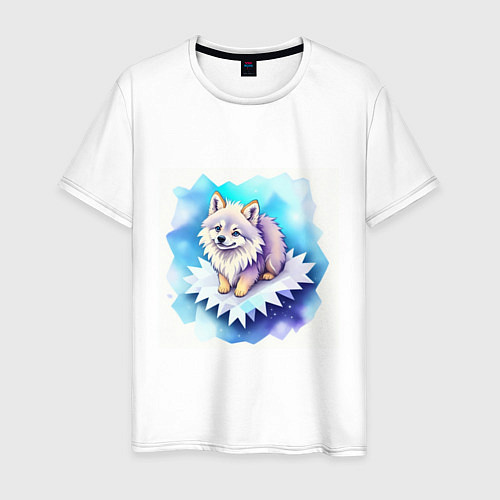 Мужская футболка Милый волчонок на льдинке / Белый – фото 1