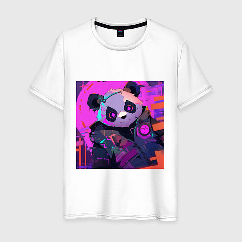 Мужская футболка Аниме панда в лучах неона / Белый – фото 1