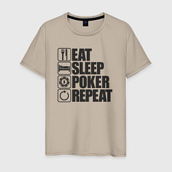 Футболка хлопковая мужская Eat, sleep, poker, repeat, цвет: миндальный