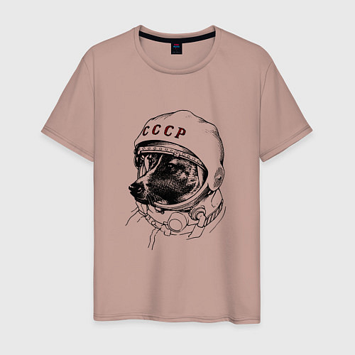 Мужская футболка Пёсик астронавт - ссср / Пыльно-розовый – фото 1