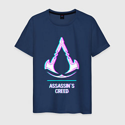 Футболка хлопковая мужская Assassins Creed в стиле glitch и баги графики, цвет: тёмно-синий