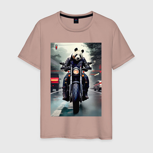 Мужская футболка Panda - cool biker - neural network / Пыльно-розовый – фото 1