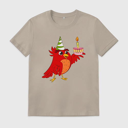 Мужская футболка Праздничная птичка / Миндальный – фото 1