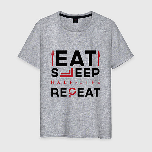 Мужская футболка Надпись: eat sleep Half-Life repeat / Меланж – фото 1