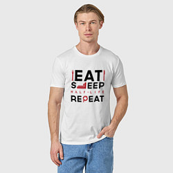 Футболка хлопковая мужская Надпись: eat sleep Half-Life repeat, цвет: белый — фото 2