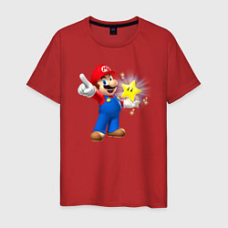 Футболка хлопковая мужская Марио держит звезду, цвет: красный