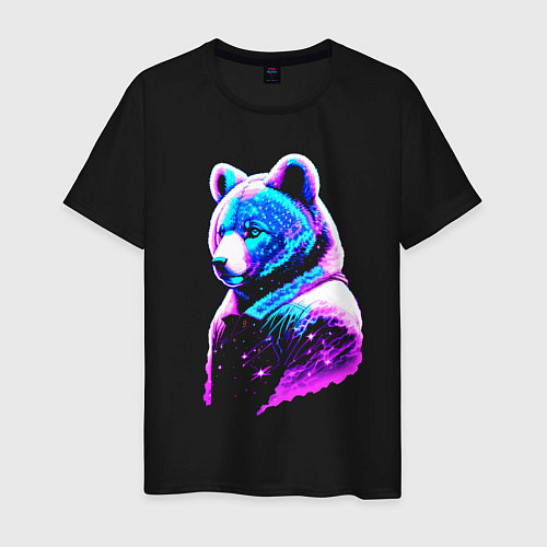 Мужская футболка Светящийся звёздный медведь - нейросеть / Черный – фото 1