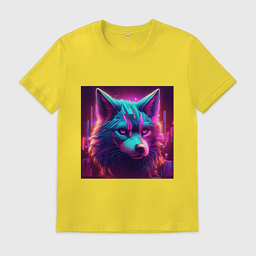 Мужская футболка Кибер-волк в неоновом свете / Желтый – фото 1