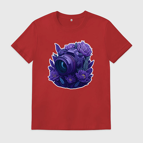 Мужская футболка Фотоаппарат в цветах / Красный – фото 1