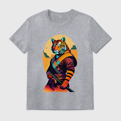 Мужская футболка Tiger samurai - neural network / Меланж – фото 1