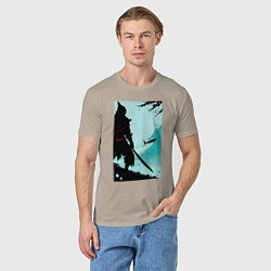 Футболка хлопковая мужская Самурай и акула, цвет: миндальный — фото 2