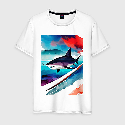 Мужская футболка Shark - watercolor - art / Белый – фото 1