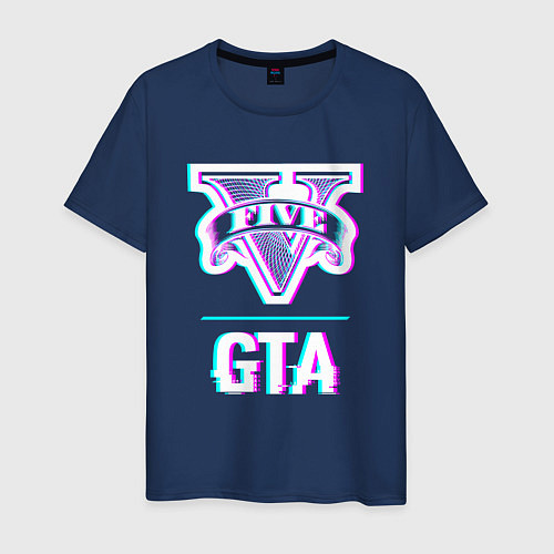 Мужская футболка GTA в стиле glitch и баги графики / Тёмно-синий – фото 1