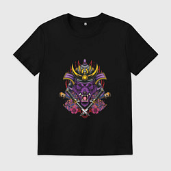 Футболка хлопковая мужская Волк в самурайском шлеме, цвет: черный