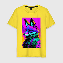 Футболка хлопковая мужская Cool fox - cyberpunk - neural network, цвет: желтый