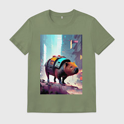 Мужская футболка Капибара в мегаполисе - киберпанк