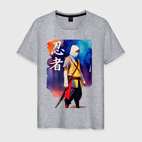 Мужская футболка Ниндзя - иероглифы - живопись / Меланж – фото 1