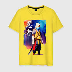 Футболка хлопковая мужская Ниндзя - иероглифы - живопись, цвет: желтый