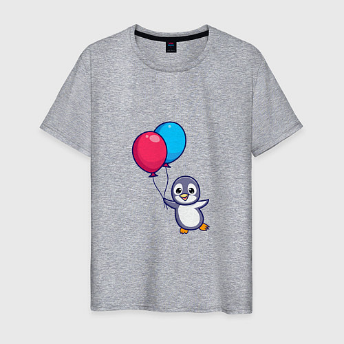 Мужская футболка Милый пингвин с воздушными шариками / Меланж – фото 1