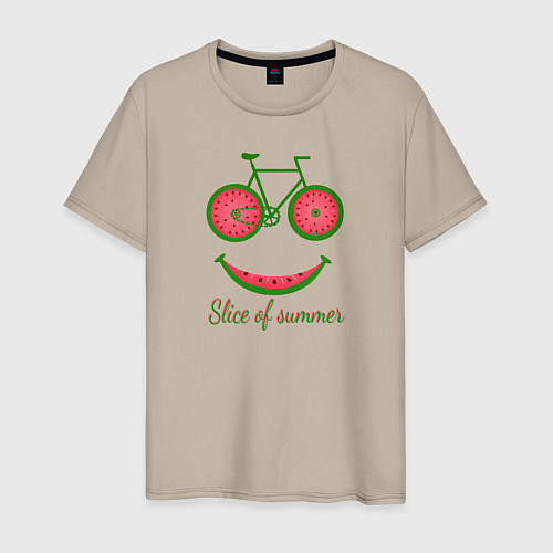 Мужская футболка Ломтик арбузного лета на велосипеде / Миндальный – фото 1